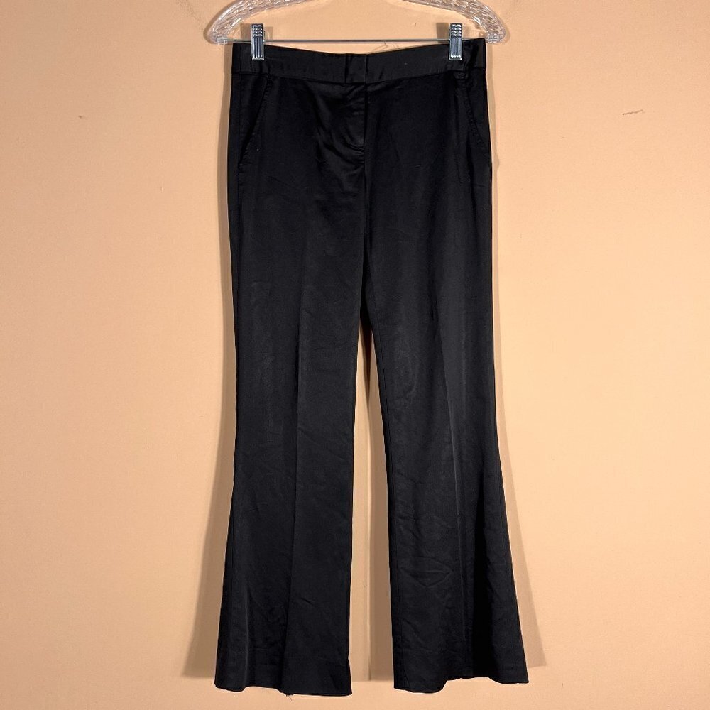 BCBGMaxAzria Carla Satin Flare Mid-Rise Black Pants